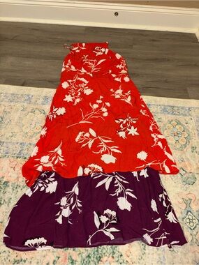 Ann Taylor Red & Purple Floral High-Low Dress